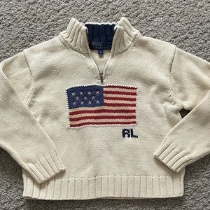 Polo by Ralph Lauren Cream Half-Zip Sweater with Flag Motif